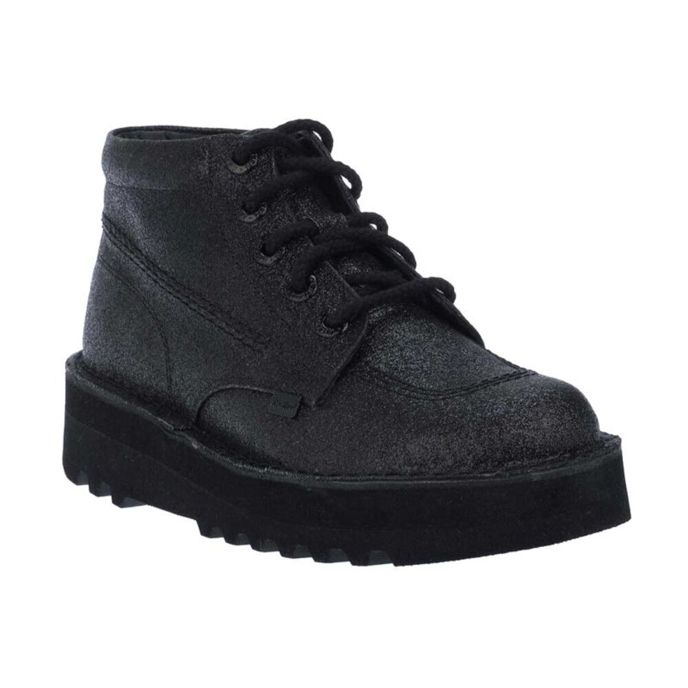 Kickers Womens/Ladies Kick Hi Glitter Leather Stack Heel Boots / Black